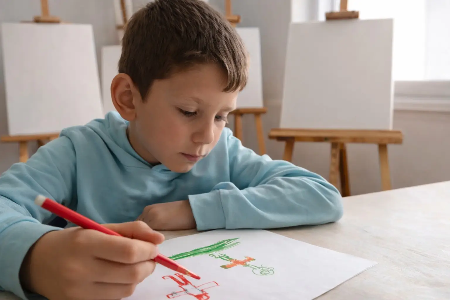 Primary students creating artwork in the atelier at Colossal Academy